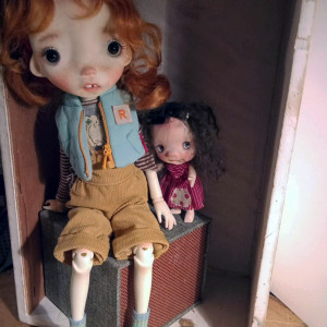 Malisa  ready bjd resin collectible doll with her tiny doll..OOAK 12 inches full set