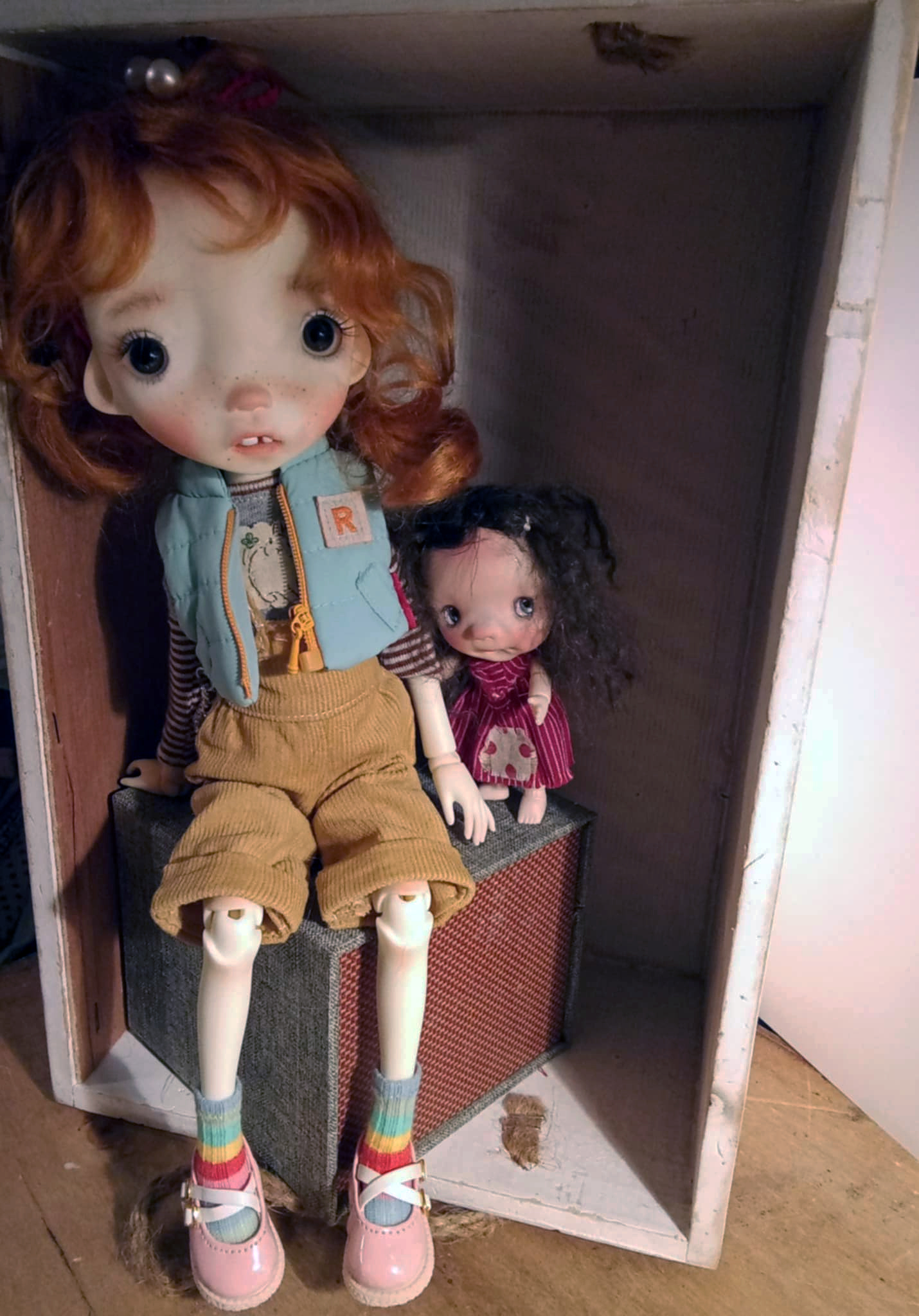 Malisa ready bjd resin collectible doll with her tiny doll..OOAK 12 inches full set