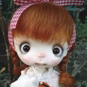 Hypate doll 11.5' with faceup eyes red hair tails wig