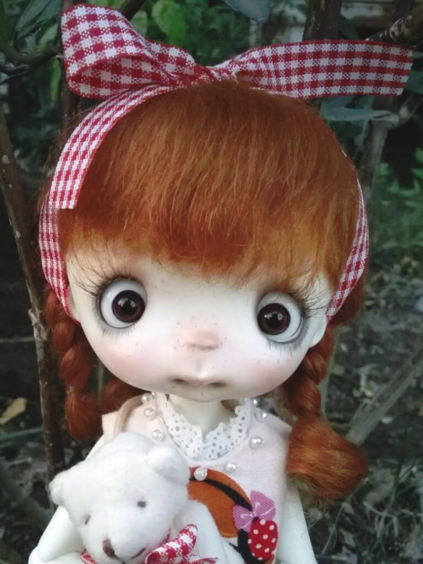 Hypate doll 11.5' with faceup eyes red hair tails wig