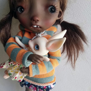 Malisa tan color doll 11.5' with faceup eyes Brown tails  wig as photos