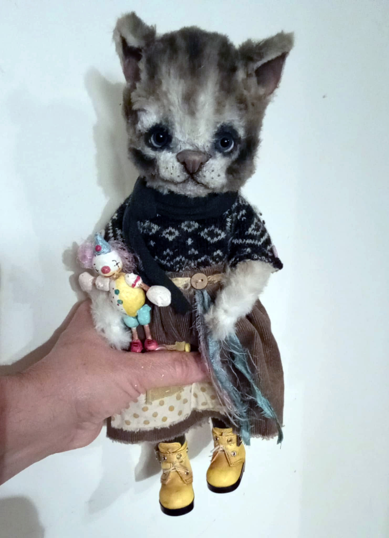 Jiji cat with her clown doll OOAK collectible art dolls
