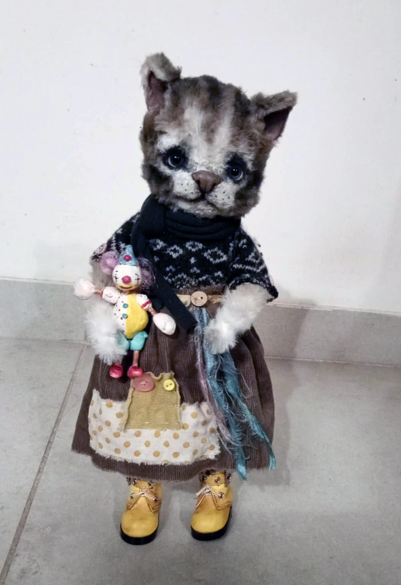 Jiji cat with her clown doll OOAK collectible art dolls - Image 2