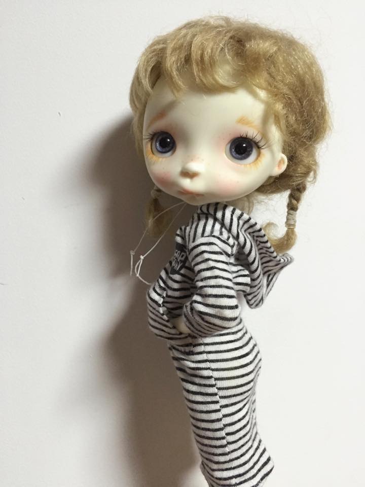 Miko doll with faceup eyes red hair tails wig - Image 4