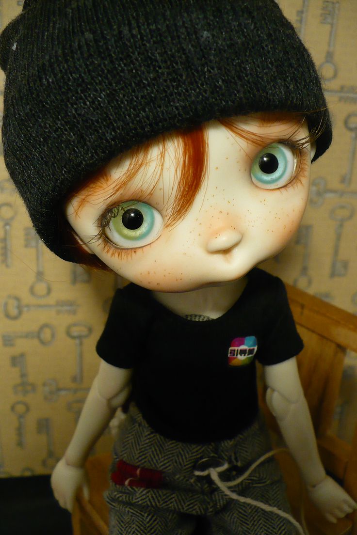 Miko doll with faceup eyes red hair tails wig