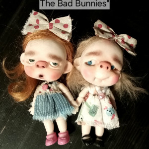 The Bad Bunnies " tiny handmade dolls