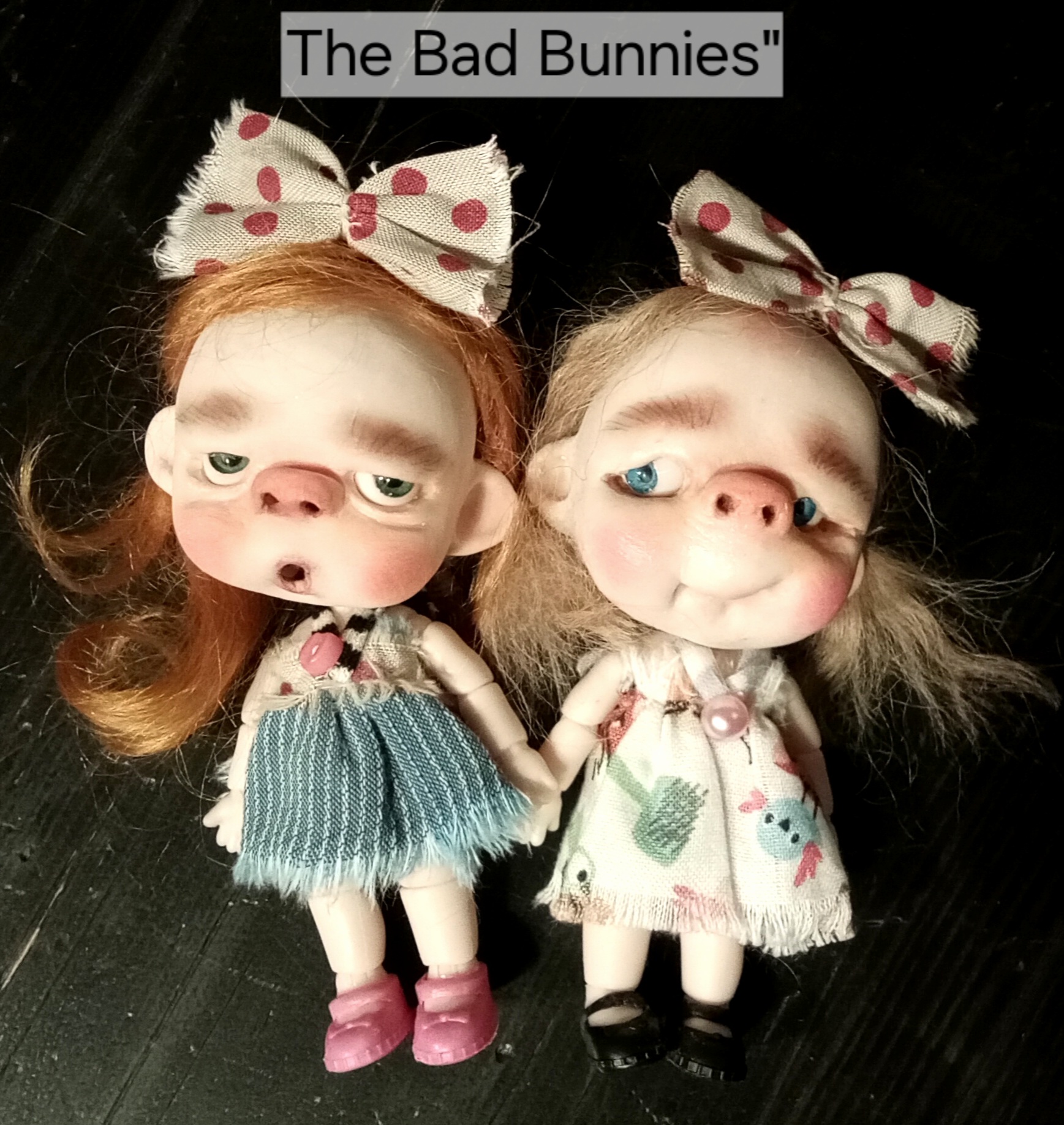 The Bad Bunnies " tiny handmade dolls