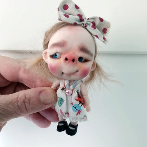 The Bad Bunnies " tiny handmade doll ash blonde hair