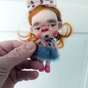 The Bad Bunnies " tiny handmade doll red hair.