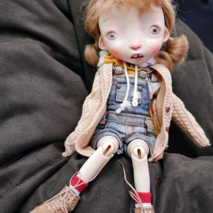 Malisa doll  with faceup eyes  Brown real mohair wig as photos