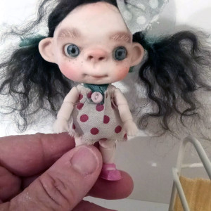 The Bad Bunnies "OOAK tiny handmade doll brown hair