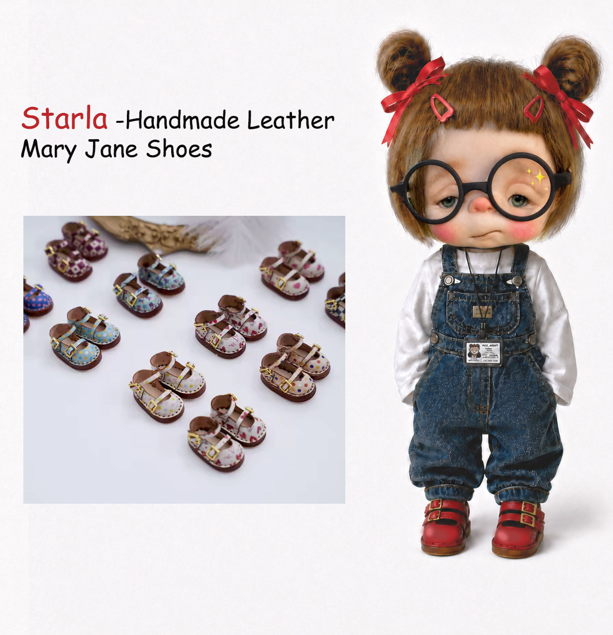 Handcrafted Leather Mary Jane Candy Shoes for Starla Doll