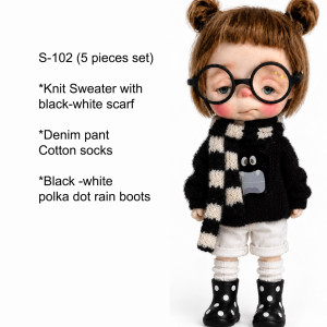 5 pcs set''Knit sweater with Cotton overall,knit scarf,socks and rain boots Outfit set'' S-102 for Starla doll