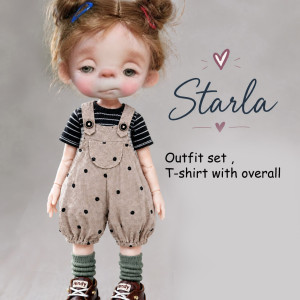Stripe cotton T-Shirt with Cotton overall Outfit set S-103 for Starla doll