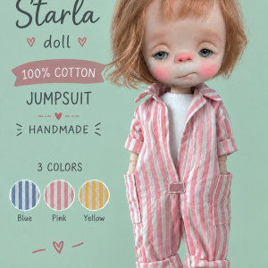 Stripe cotton T-Shirt with Cotton overall Outfit set S-105 for Starla doll