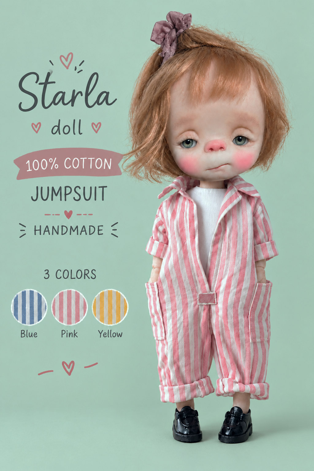 Stripe cotton T-Shirt with Cotton overall Outfit set S-105 for Starla doll